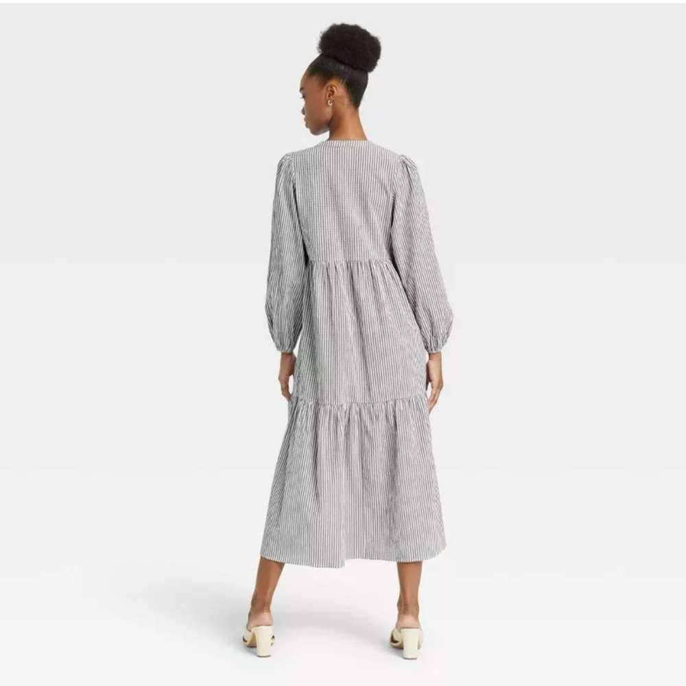 Coquette Milkmaid Tiered Long Sleeve Tiered Gray & White Stripes XL Pockets NWT - Picture 8 of 11